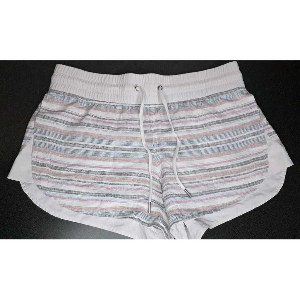 NEW Athleta Shorts Womens 8 Blue Pink Striped Drawstring Linen Blend Nautical